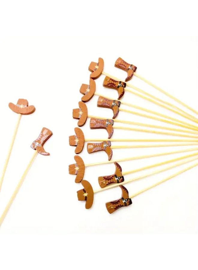 90pcs Western Cowboy Theme Dessert Sticks Six Random Mix Cake Toppers Party Decoration Picks - Image 2